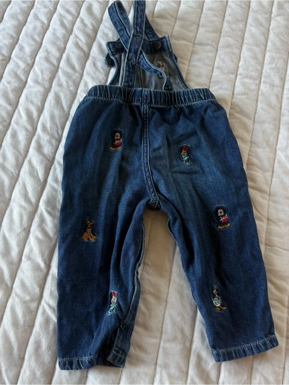 GAP Disney Mickey Mouse unisex Embroidered Denim Overalls Dark Blue size 18-24M